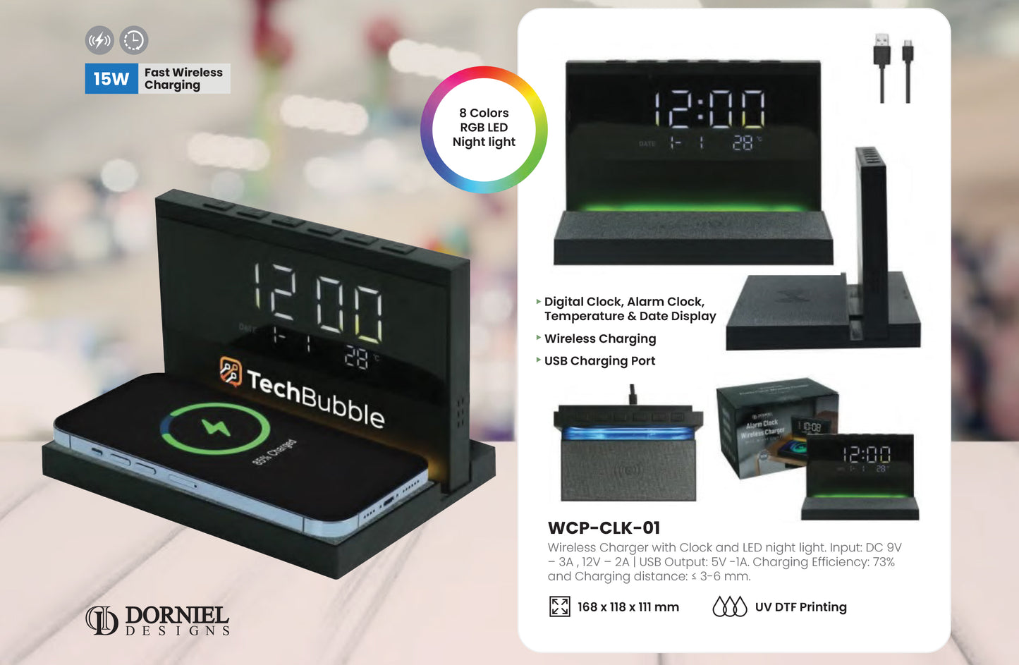 Wireless Charger with Clock and LED