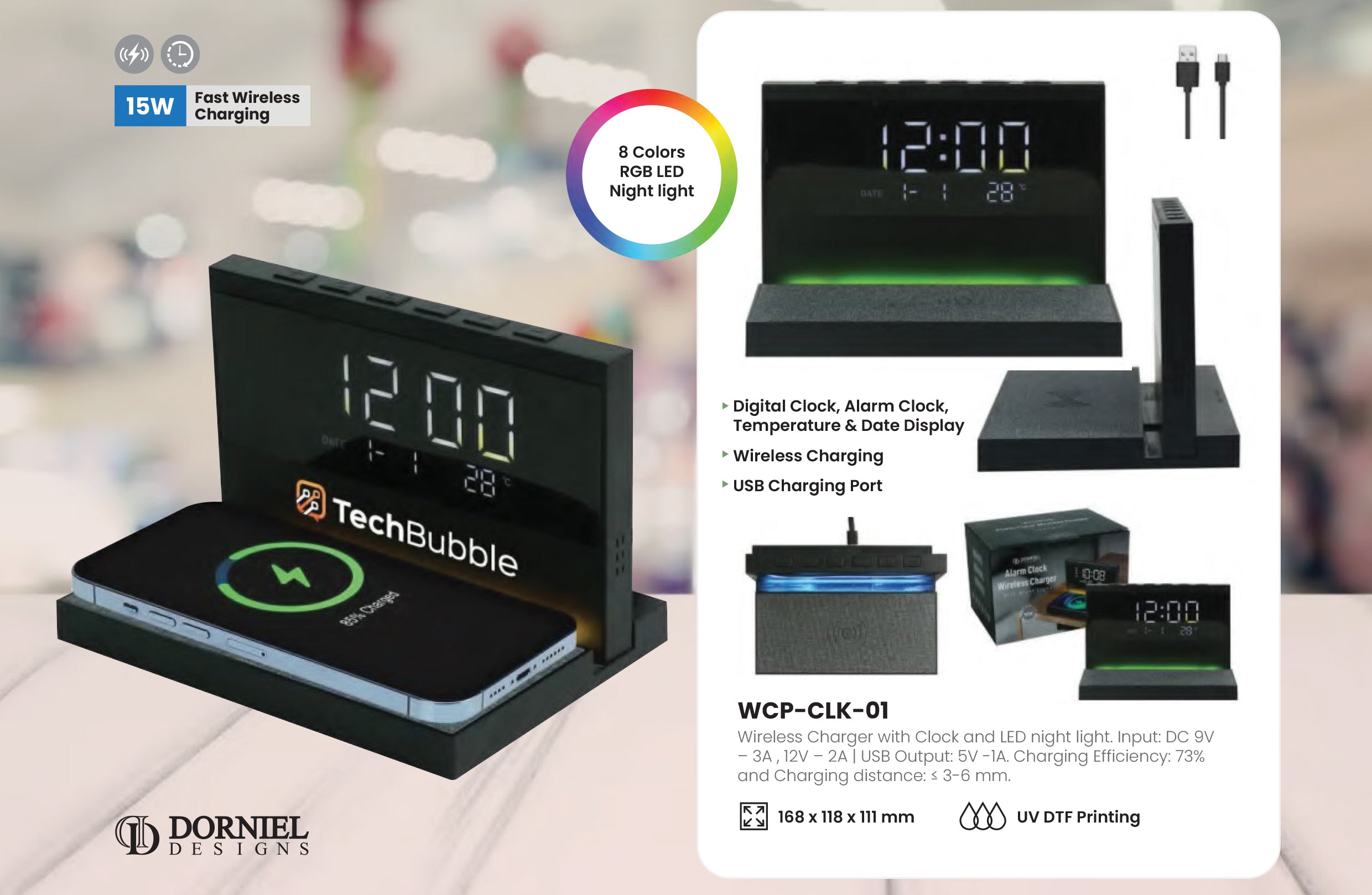 Wireless Charger with Clock and LED