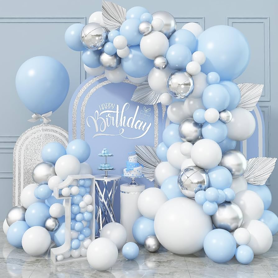 Baby Blue & Silver First Birthday Decor