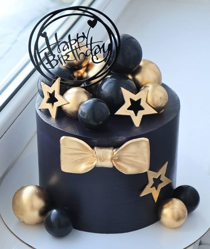 Elegant Black & Gold Bow Tie Celebration Cake